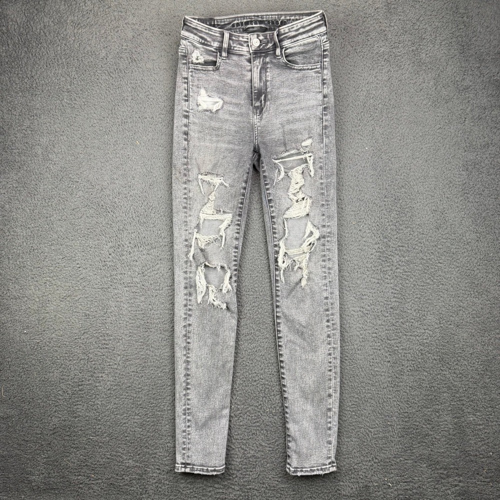 American Eagle Ne(x)t Level Stretch High Waisted Distressed Skinny Jeans Grey 0R